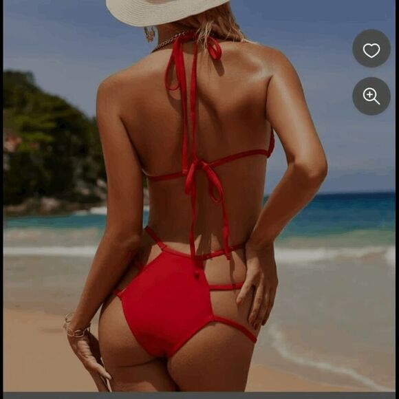 Women's Cherry Red O Ring Strappy Sexy Bikini Set Medium NWOT - Picture 7 of 8